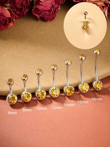 1pc Yellow CZ Belly Button Rings Stainless Steel, Internally Threaded Belly Rings, 14G Belly Piercing Jewelry, Belly Button Rings, Navel Piercing Jewelry For Women Men 6mm 8mm 10mm 12mm 14mm 16mm 18mm - Yellow - View 8