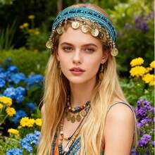 1 chiếc mũ đội đầu múa bụng phong cách Bohemian - Dây đeo đầu lấp lánh có thể điều chỉnh, thích hợp cho đám cưới/lễ hội/câu lạc bộ, vương miện tóc phong cách retro Y2K. - Nhiều màu - Xem 2