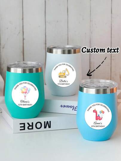 Pegatinas personalizadas de agradecimiento por el cumpleaños, etiquetas redondas personalizadas con texto, etiquetas redondas de regalo con patrón de excavadora de dinosaurio en acuarela, pegatinas de agradecimiento por el cumpleaños personalizadas, etiquetas redondas con ilustración en acuarela, pegatinas para decoración de regalos y favores de fiesta