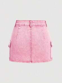 Minifalda casual cargo de mezclilla lavada para mujer - Rosa - Ver 2