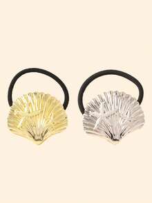 2/4 chiếc dây buộc tóc hình vỏ sò bằng kim loại tối giản, dây buộc tóc hình sao biển, phụ kiện tóc đa năng cho kỳ nghỉ. - Nhiều màu - Xem 8