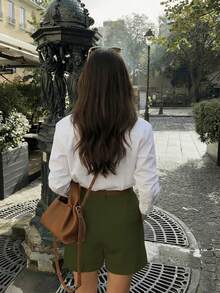 Pantalones cortos de traje de unicolor, estilo elegante de viaje, nueva colección primavera/verano - Verde militar - Ver 2