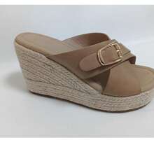 Scarpe casual alla moda con tacco a zeppa da donna, sandali in pelle PU di colore solido per strada, discoteca, spiaggia, resort, primavera/estate - Albicocca - Visualizzare 8