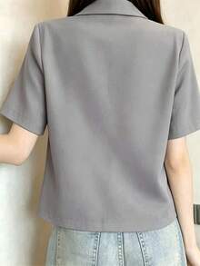 Korean Fashion Gray Women's Blazer Jacket, Short Sleeve Casual Suit Top For Summer - Grey - View 4