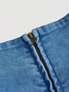 Knot Side Pleated Denim Skirt - Lavado ligero - Ver 4
