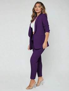Traje de blazer con cuello de chal y pantalones para otoño/invierno - Morado - Ver 5