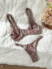 Swim Mod - Conjunto de Bikini Sexy de Corte Alto con Estampado Aleatorio para Mujer, Verano - Multicolor 5 - Ver 8