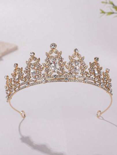 1 pieza de diadema de corona de pedrería de lujo para niña, para fiesta de cumpleaños, boda, accesorios para el cabello de niña de las flores, tocado de princesa con cristales brillantes.