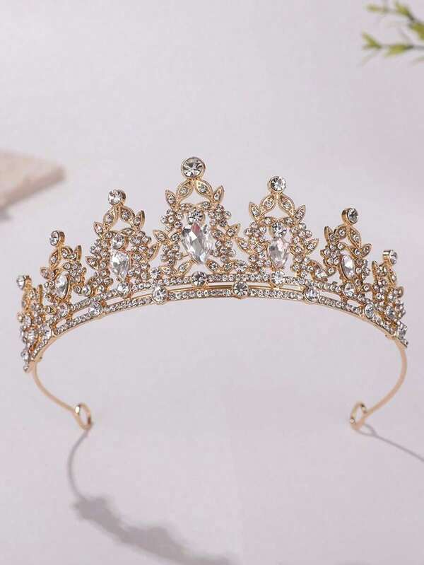 1 pieza de diadema de corona de pedrería de lujo para niña, para fiesta de cumpleaños, boda, accesorios para el cabello de niña de las flores, tocado de princesa con cristales brillantes.