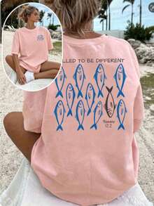 Women's Fashion Christian Inspirational Faith Printed Crew Neck T-Shirt, Casual Vacation Women's Short Sleeve Top, Women's Clothing 2026 - hồng - Xem 15