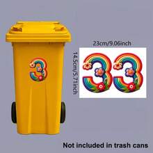 2 Sets Rainbow Floral Digital Trash Can Stickers, Removable Self-Adhesive Waterproof PVC Decals, Suitable For Car License Plates, House Numbers And Country Style Home Decor - Trash Can Stickers - View 12