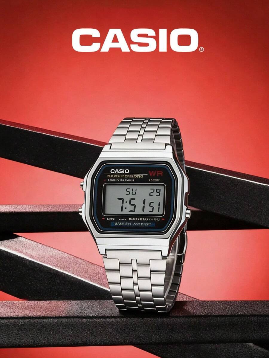 2 piezas Reloj de cuarzo para hombres A159W-N1, larga duración de la batería, adecuado para uso diario en diversas ocasiones. Características: pantalla LCD, fecha, día de la semana y función de alarma. Bonus: Reloj de constelación - Plateado - Ver 1