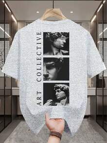 Fashionable Men's T-Shirt With Print - 黑色 - 查看 7