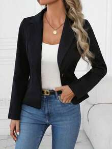 Clasi Blazer casual de unicolor, otoño - Negro - Ver 8