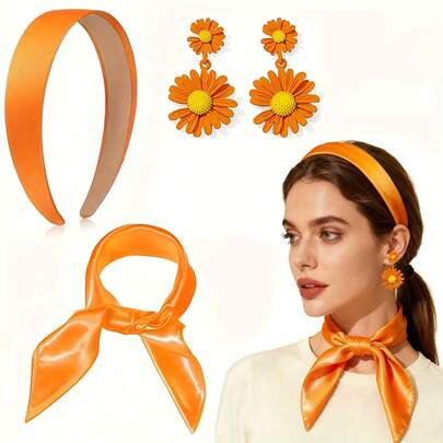 Bộ phụ kiện trang phục phong cách retro 4 món, lấy cảm hứng từ những năm 1960 và 1970, phù hợp cho nữ, bao gồm băng đô, bông tai và khăn quàng cổ, lý tưởng cho các bữa tiệc disco, chủ đề boho, lễ hội Halloween, Giáng sinh, lễ hội hóa trang.