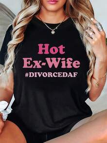 Camiseta de talla grande para mujer con un divertido eslogan post-divorcio - "Ex-esposa sexy"#DIVORCEDAF" Letras Rosadas en Negrita - Camiseta Negra de Cuello Redondo Talla Grande - Atuendo para Después de una Ruptura - Top Casual Lavable a Máquina para Fiestas de Solteros y Vestimenta Casual Y2k Camiseta Camisa De - Blanco - Ver 10