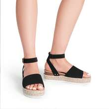 Women's Platform Espadrilles Casual Ankle Strap Wide Wedge Sandals Comfortable Dressy Summer Shoes - màu đen - Xem 6