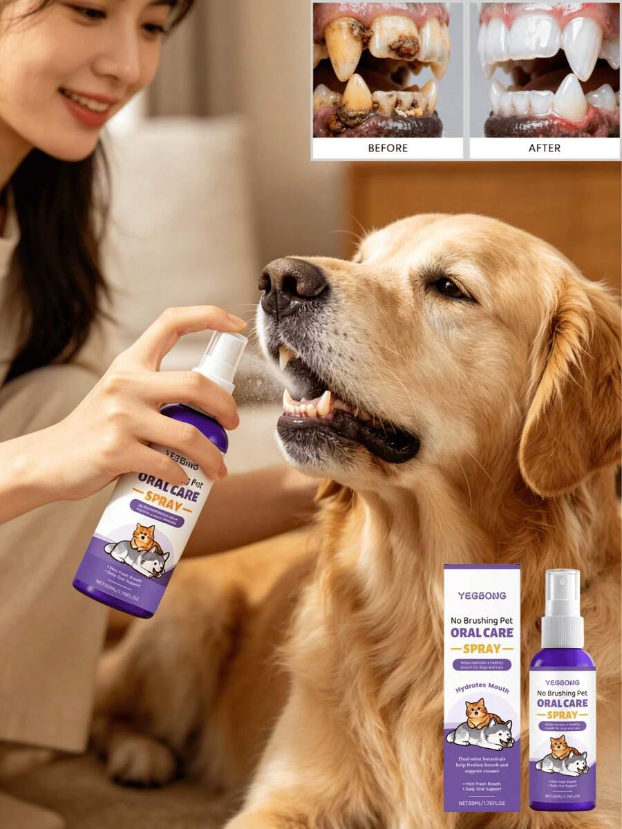 Dog Teeth Spray Gentle Care Oral Cleaning Fresh Breath Daily Care Spray Specially Designed For Dogs, With A Gentle And Delicate Texture, Effectively Caring For Teeth And Gums. Just Spray Once Daily To Easily Remove Oral Residue, Relieve Oral Odor, And Maintain Long-Lasting Fresh Breath. (Product Upgrade, Outer Packaging May Vary Slightly, New And Old Models Randomly Dispatched) - View 1