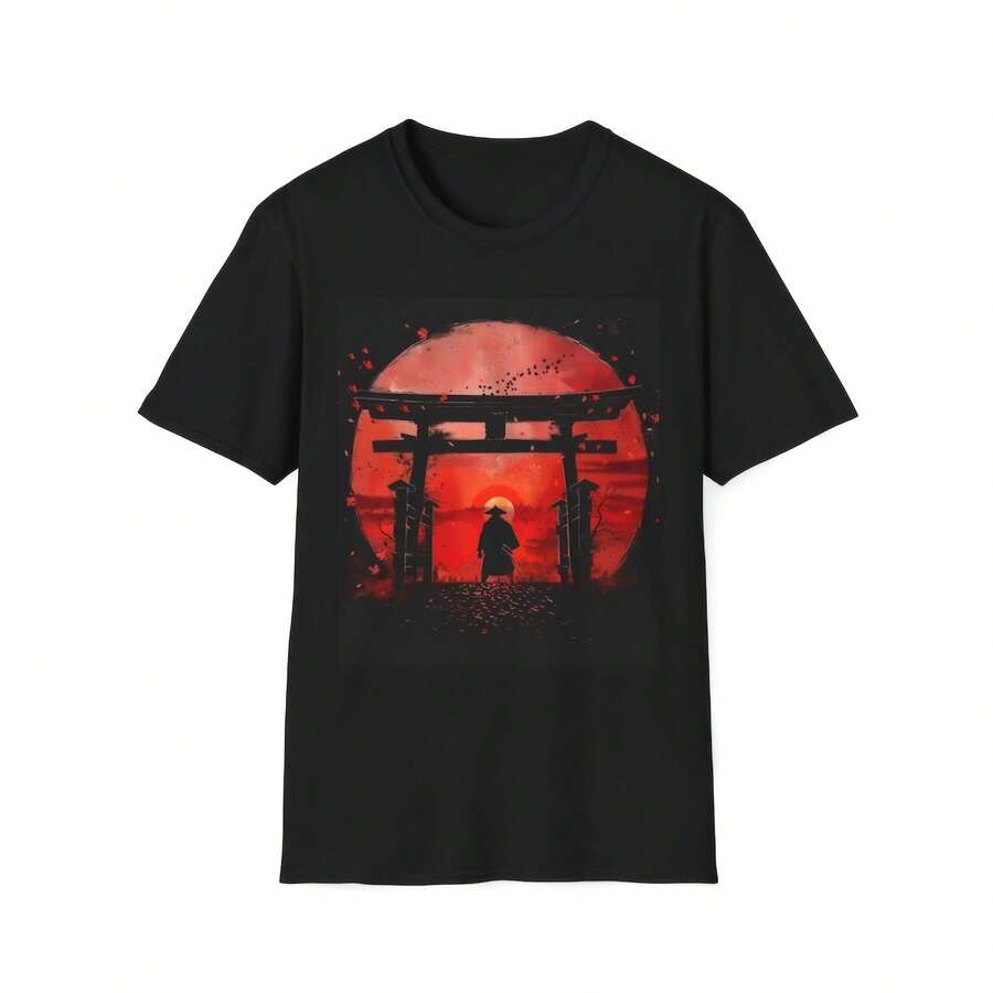 Samurai T-Shirt Anese Tor Gate Red Sun An Warrior Graphic Tee Ukiyo-E Inspired Streetwear220g Heavyweight 100% Cotton T-Shirt. Butterfly Print. Unisex Sizing. Round Neck Inspirational T-Shirt. Cute And Beautiful Y2K-Inspired Summer Top, Perfect For The Outdoors, Home, Work, Or Street Wear. Casual, Loose-Fitting Everyday T-Shirt. - 黑色 - 查看 1