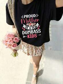 ropa de mujer 2K Style Camiseta de Verano para Mujer, Linda y Divertida, Camiseta Divertida para Mamá, Una Camiseta con Temática de Mamá y un Patrón de Letras de Dibujos Animados Lleno de Humor Satírico, Adecuada para Varias Ocasiones, Como Regalo para Festivales, Cumpleaños, Festivales de Música, Ropa Casual, Versátil y Cómoda, Para Vacaciones en la Playa, Sencilla y a la Moda, Adecuada para el Uso Diario de Mujeres y Niñas. camisas de mujer - Negro - Ver 1