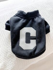 1件宠物衣服，狗狗/猫咪服装，小型犬幼犬可爱宠物服装，狗狗套装，舒适连帽衫系列，字母C连帽衫 - 黑色，大号 - 黑色 - 查看 12