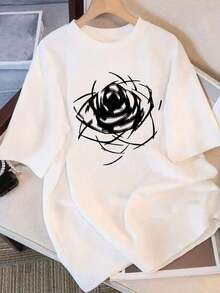 Camiseta Pure para Mujer - Corte Holgado con Cuello Redondo, Camiseta Casual Suave para Uso Diario para Mujeres y Adolescentes, Top Básico Transpirable para Uso Diario, Moda de Temporada, Diseño Juvenil, Material Cómodo, Camiseta de Manga Corta, Ropa - Blanco - Ver 8