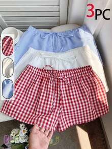Set de 3 pantalones cortos casuales sueltos con cordón en la cintura para mujer - Multicolor 3 - Ver 1
