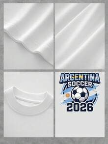 Gráfico con balón de fútbol rodeado por colores celeste y blanco con el sol argentino y el texto Argentina Soccer 2026 que simboliza pasión y orgullo nacional para las próximas competiciones camiseta de mujer 100% algodón cómoda y casual - Blanco - Ver 4