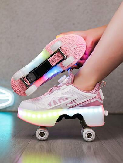 أحذية تزلج بعجلات مضيئة بتقنية LED للأطفال والمراهقين، تصميم متعدد الاستخدامات للمشي والتزلج، أحذية رياضية خارجية مريحة، أحذية تزلج بعجلات للشوارع للأولاد والبنات