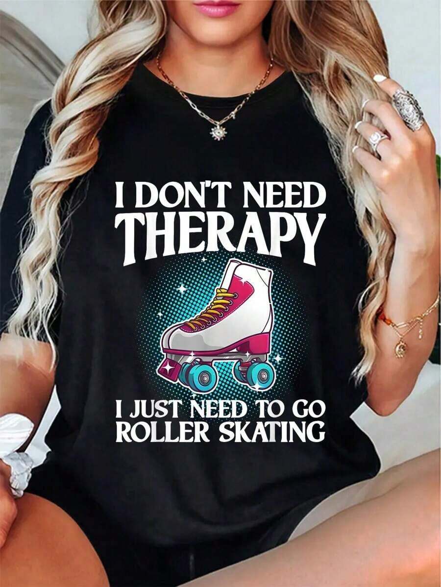 Camiseta Casual de Manga Corta para Hombres y Mujeres, Ideal para Patinaje sobre Ruedas y Roller Derby - Negro - Ver 1