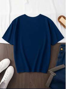 blusas elegantes dama, blusas para mujer,playeras de mujerCamiseta para mujer de 100% algodón, suave y cómoda de manga corta y cuello redondo con estampado de mariposa con flores rosas ideal para toda ocasión Festividades Febrero Primavera VeranoPure Cotton Short-Sleeve Shirt - Azul marino - Ver 2