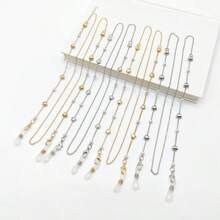 1件手工金色复古金属眼镜链，配心形吊坠和珠子 - 女士时尚派对可调节眼镜带和口罩挂绳，节日眼镜配件 - 常規款 - 查看 6