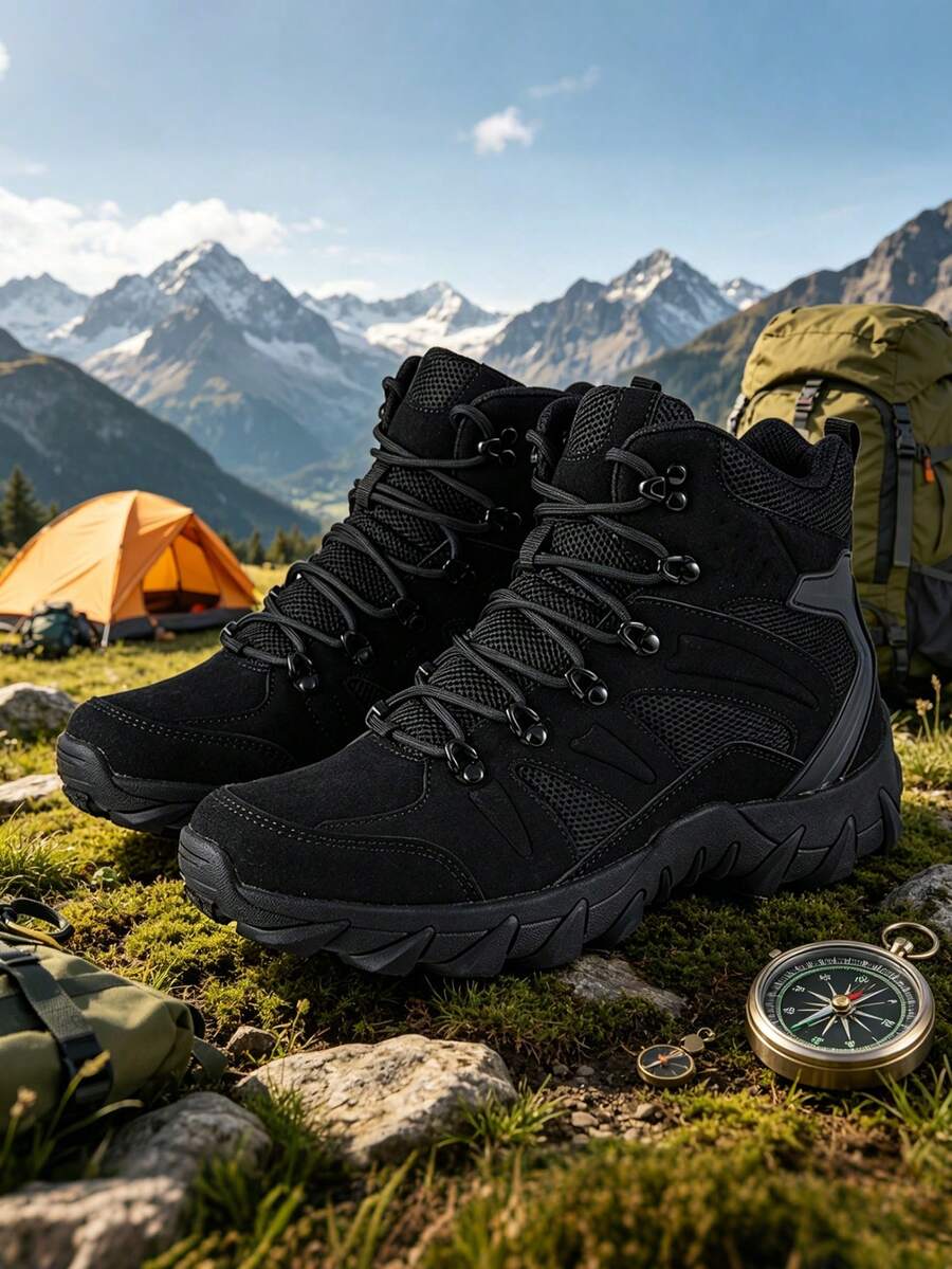高品質登山靴 時尚戰術靴 男士運動戶外登山鞋 厚底耐磨高品質靴 冬季戶外雪地靴 耐穿防滑登山鞋 秋冬男士高筒靴 男士戶外登山鞋 男士騎行靴(非對稱迷彩圖案可能略有色差,無品質問題) - 黑色702 - 查看 1