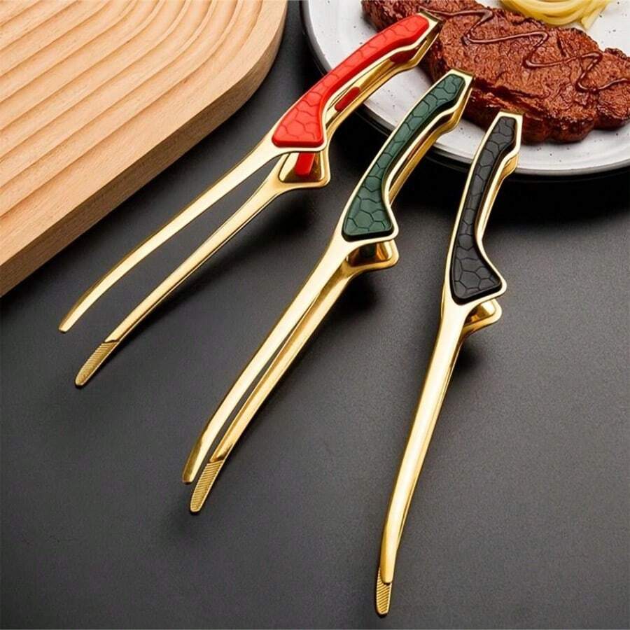不锈钢夹钳，带塑料手柄，可夹食物、牛排、炸面包和烧烤。 - 多色 - 查看 1