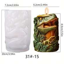 1个3D恐龙雕刻蜡烛硅胶模具，逼真的霸王龙、三角龙、翼龙浮雕设计，DIY手工蜡烛或树脂工艺品，家居装饰礼品，儿童房装饰，可重复使用的柔性模具 - 白色 - 查看 8