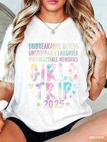 Camiseta de Mujer con Estampado Gráfico, Algodón Ligero, Verano, Camiseta con Estampado de Lazos Irrompibles y Risa para Viajes - 100% Ajuste Cómodo, Cuello Redondo, Manga Corta, con Estampado Colorido, Adecuada para Salidas en Grupo, Regalos para Mejores Amigas y Viajes de Verano, Camisetas Oversize, Camiseta de Mujer con Estampado 100% Algodón Puro - Blanco - Ver 7