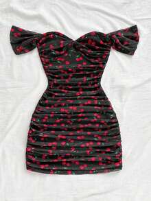 Vestido mini ajustado de punto rojo con hombros descubiertos para mujer, diseño con espalda calada, adecuado para vacaciones, citas, té de la tarde, temporada de bodas, playa, crucero, vacaciones en la ciudad, vacaciones bohemias, festivales de - Multicolor 2 - Ver 7