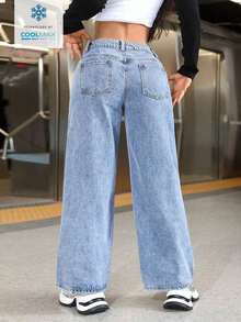 PETITE Pantalones vaqueros casuales de pierna ancha y bolsillos sueltos para mujer - Lavado ligero - Ver 2