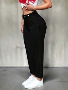 PETITE Pantalones vaqueros versátiles de ajuste entallado con bolsillos para mujer - Negro - Ver 6