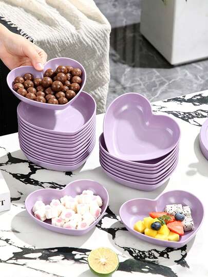 1 cái/5 cái/10 cái đĩa nhựa hình trái tim màu hoa oải hương - Khay đa năng đựng các loại hạt, đồ ăn nhẹ, trái cây, tráng miệng, bánh ngọt, khoai tây chiên - Đồ dùng nhà bếp, thích hợp cho gia đình, tiệc tùng, đám cưới, sinh nhật, ngày lễ