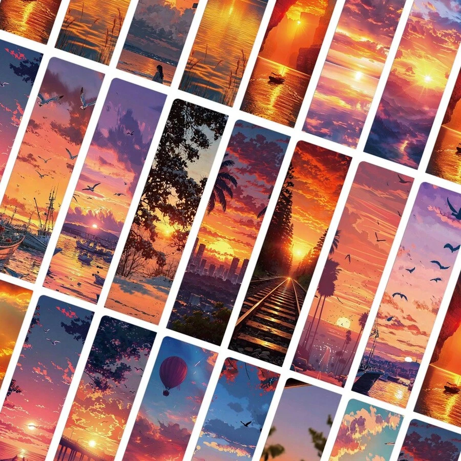 6/12/24pcs Sunset Landscape Bookmarks/Index Cards/Bookmarks, Artistic Paper Bookmarks, Decorative Cards For Novels, Textbooks, Reading Books, Random Styles - Rectangle - View 1