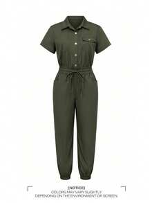 Combinaison femme vert armée avec poches, boutons et ceinture, style décontracté élégant, Y2K, pour trajet, vacances, Fête des enseignants, Thanksgiving, remise des diplômes, rentrée scolaire, soirée, plage, vacances, université, bureau, maison, sortie quotidienne, voyage, concert de musique country, danse, printemps, été, automne - Militaire verte - Voir 4
