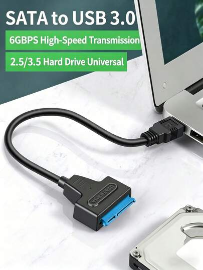 USB 3.0 转 SATA 适配器线缆，带直流电源接口，5Gbps 高速硬盘转换器，适用于 2.5 英寸/3.5 英寸 SATA 硬盘/固态硬盘，支持 UASP 协议的外部数据传输线缆，黑色