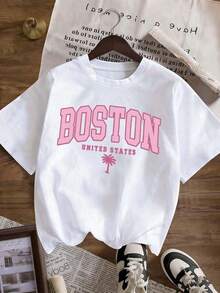 1 Piece/3 Pieces Of Women's Short-Sleeved T-Shirts With A Round Neck, Loose Fit, Casual And Cute Design, Fashionable Clothing For Everyday Wear And Vacations. Women's Summer Set, Fun Landmark Print, 3 Pieces, Short Sleeve, 180g, 100% Cotton - 黑色 - 查看 2