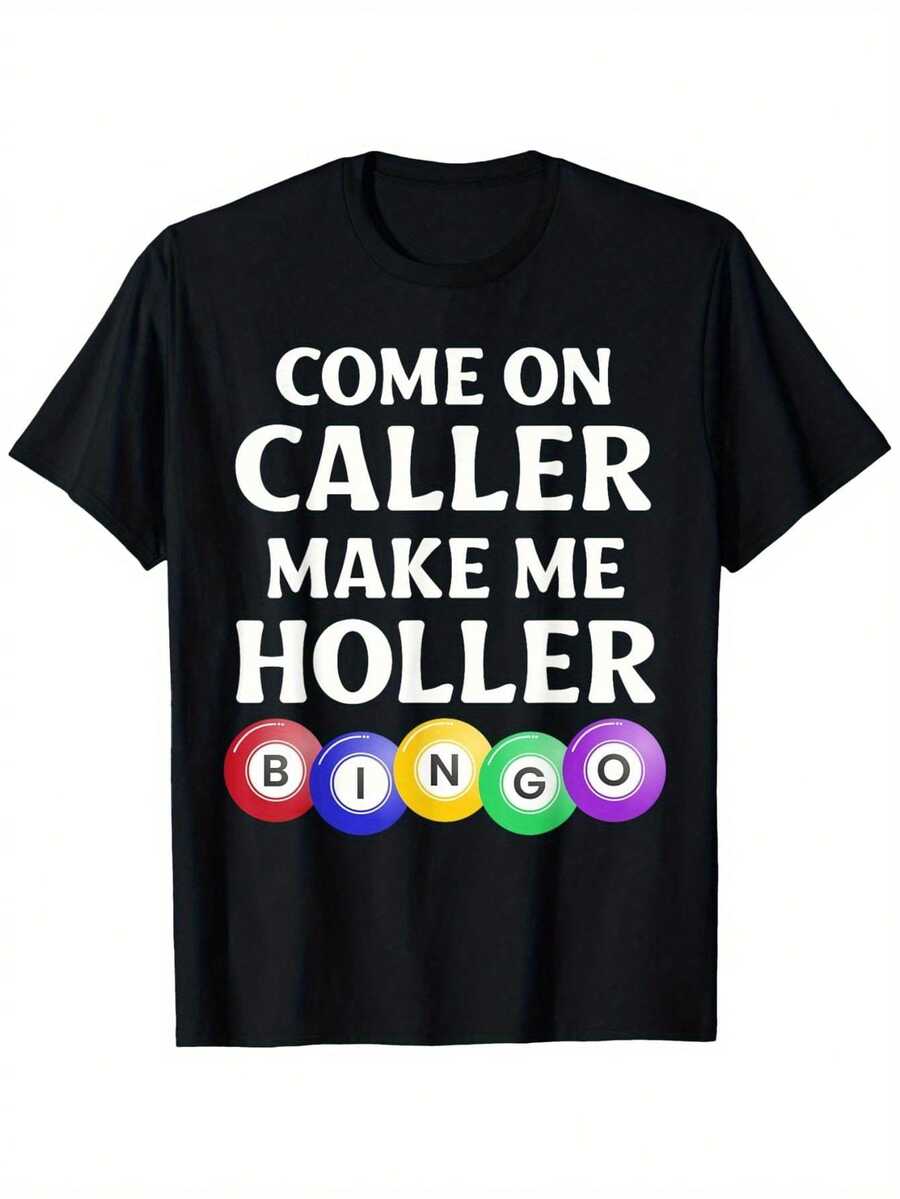 Funny Women's T-Shirt For Bingo Caller - 'Come On Caller, Ring Me' Design, 100% Cotton, Unisex, Casual, Round Neck, Bingo Gift Suitable For Men And Women, Bingo Night Clothes, Machine Washable, Comfortable Fit, Loose And Comfortable. - 後退 - 查看 1