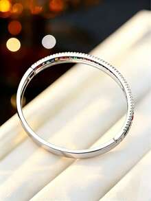 1 pieza Pulsera de lujo con doble aro y cristales de Rhinestone, accesorio delicado y versátil para uso diario, adecuado para regalos y fiestas - pulsera - Ver 5