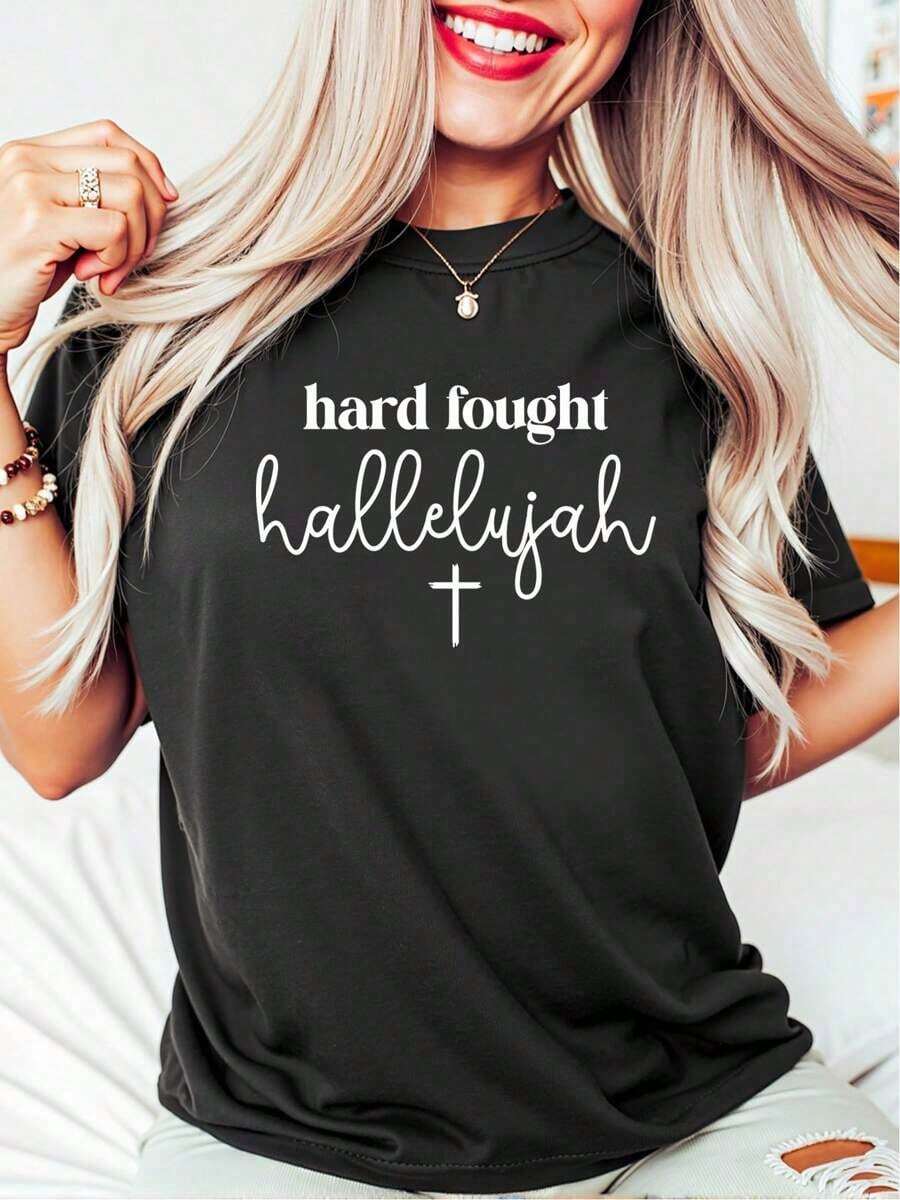 Estilo Oversize para Mujer, Camiseta "Hallelujá" de Gran Impacto, Camiseta de Fe Cristiana, Camiseta Religiosa Inspiradora, Camiseta Espiritual Motivadora, Camiseta con Versículo Bíblico, Camiseta de Inspiración Religiosa, Camiseta Holgada para Mujer, Perfecta para Fiestas Navideñas o para Regalar, Suave y Cómoda - Negro - Ver 1