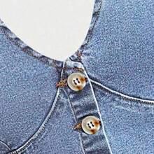 MOD Plus Size Summer Fashion Wash Oblique Pocket Halter Denim Blouse - Azul - Ver 4