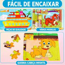 Quebra Cabeça Infantil De Madeira Pedagógico Jogo Educativo Bebê Coordenação Motora Fina - FAZENDA - Visão 7