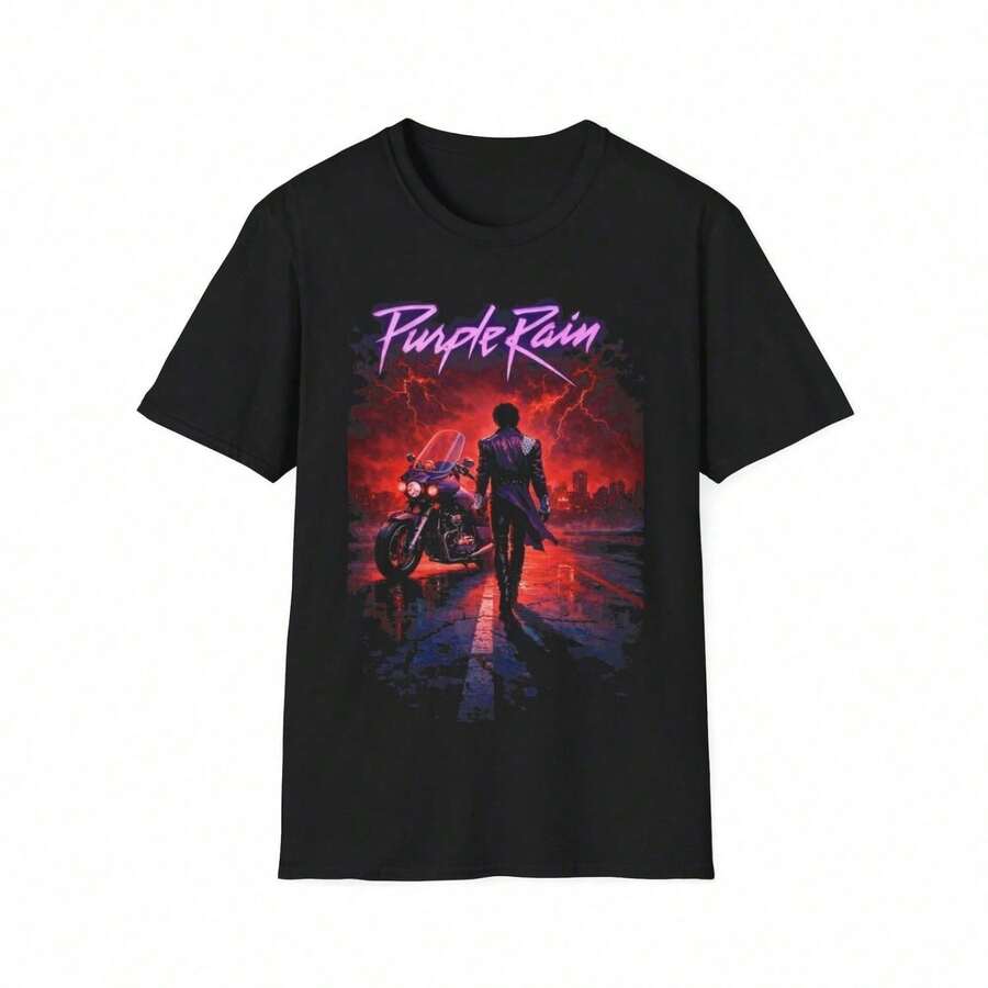 Purple Rain T , Sweat, Hoodie, youth - Vintage Prince Purple Rain Camiseta 100% Algodón Unisex - Playera Casual Premium de Corte Cómodo - Negro - Ver 1